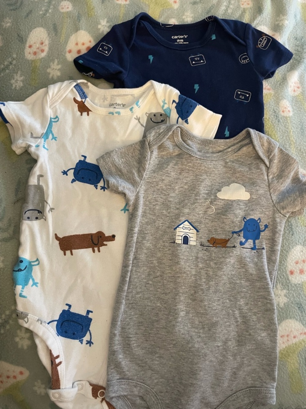 2/$10 4x Carter's Baby Onesie Set in Navy, White, Gray with Blue Accents